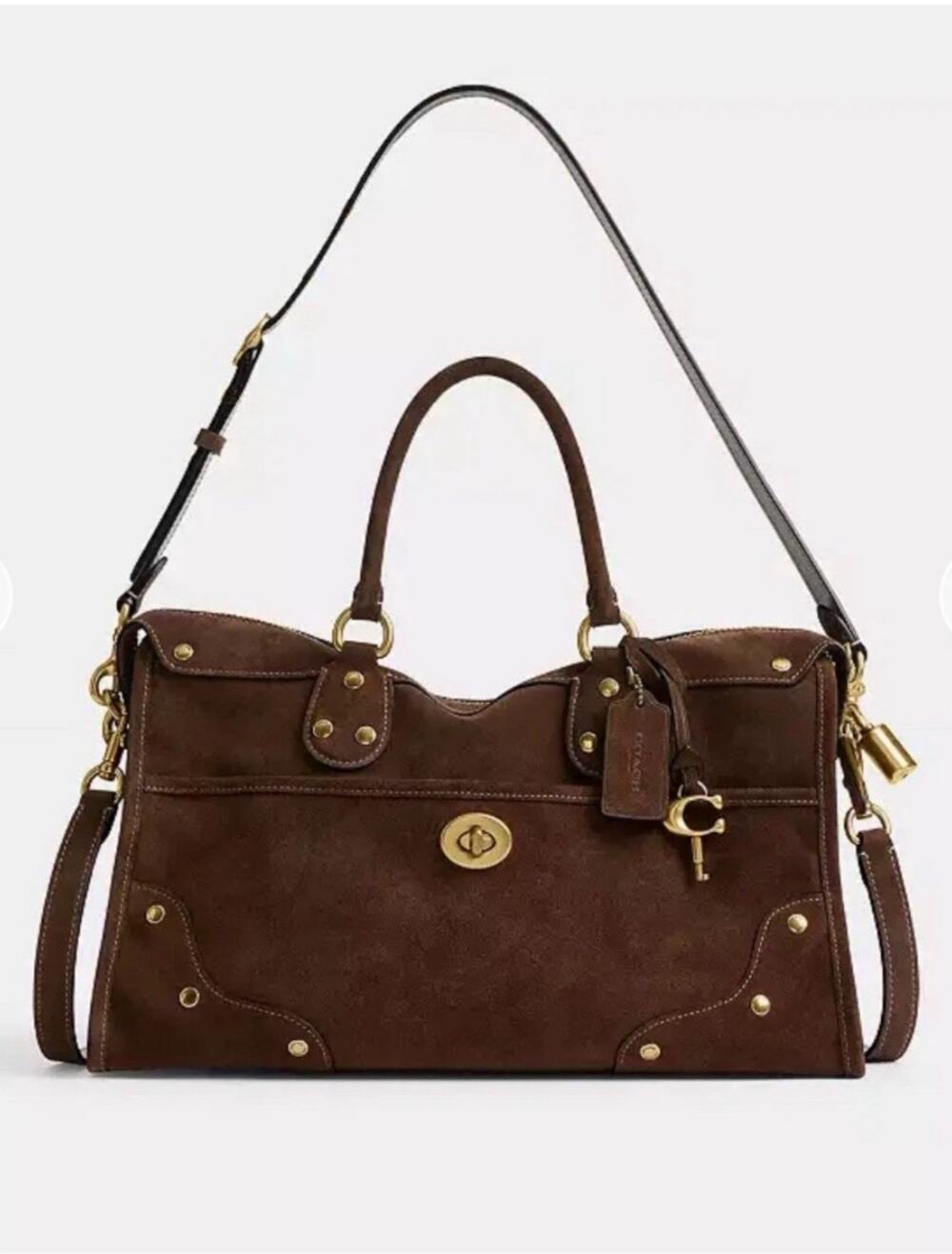 BRAND NEW COACH Rhyder Suede Satchel Bag 38, DARK CHOCOLATE Suede